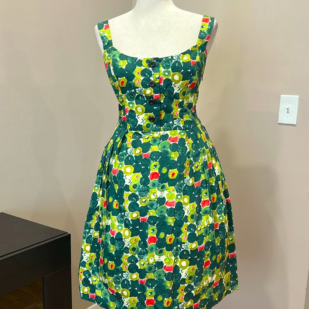 Original Milly New York Retro green pink cotton circles pouf mini dress 8